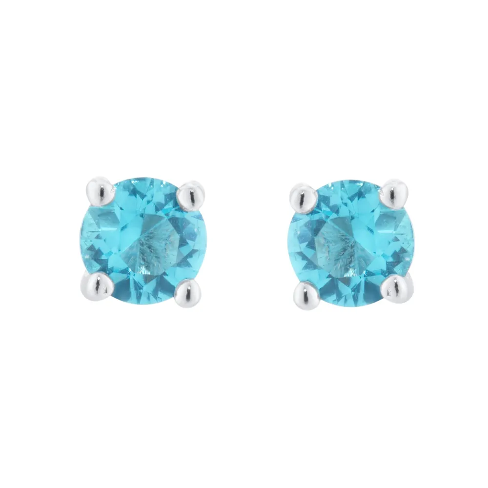 Silver March Aqua Cubic Zirconia Stud Earrings