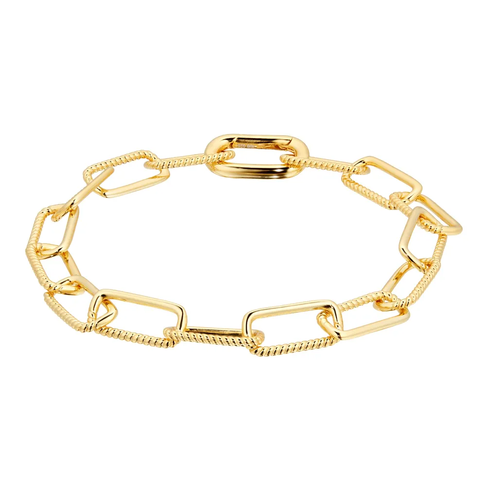 Silver Yellow Gold Plated Rectangular Chunky Twist Bracelet
