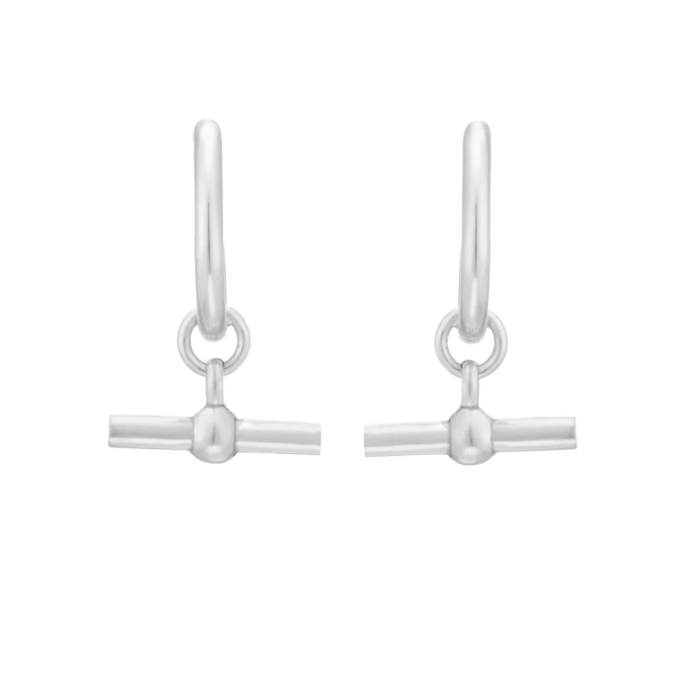 Sterling Silver 15mm T Bar Hoop Earrings