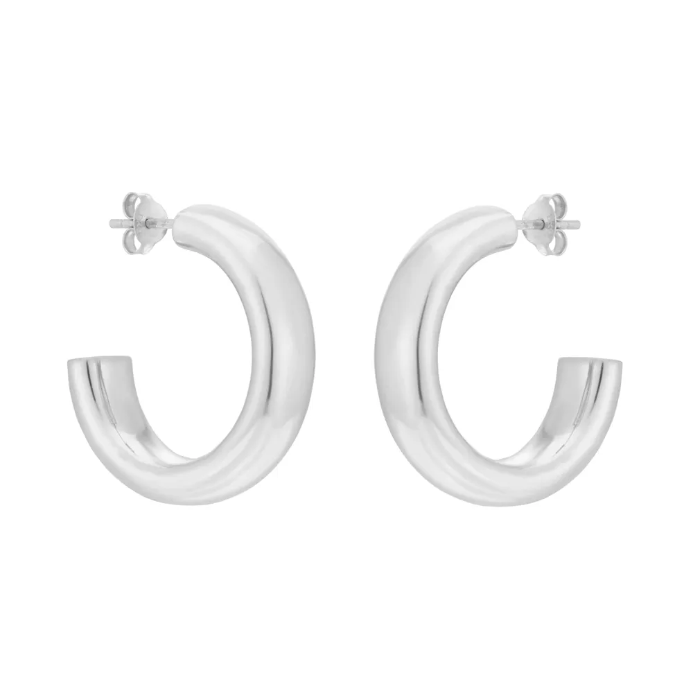 Sterling Silver 27.5mm Puffed Hoop Earrings