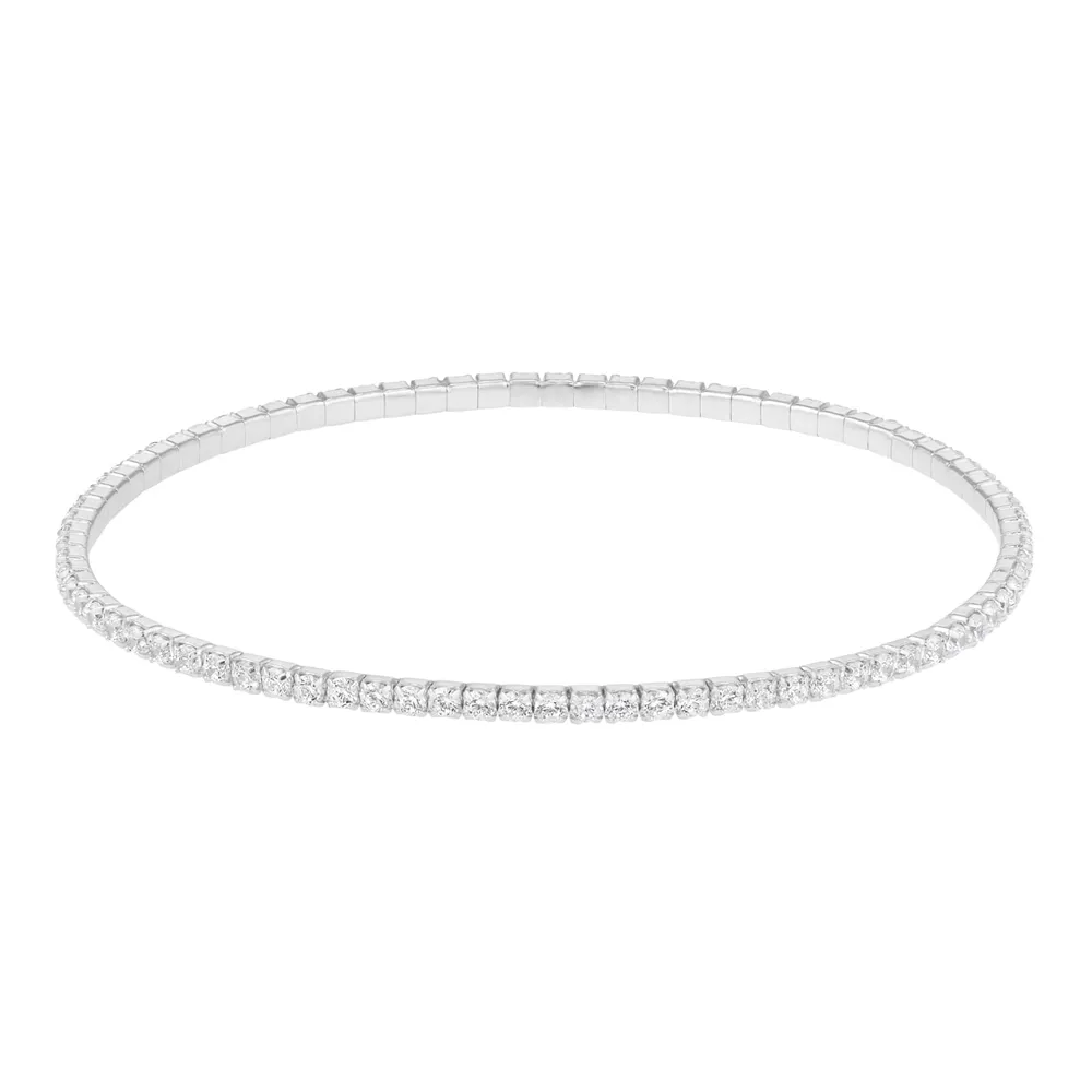 Sterling Silver 2mm Cubic Zirconia Stretch Bracelet - Bracelet Size Small