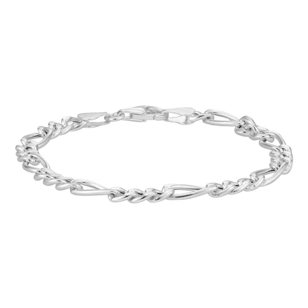 Sterling Silver 5.6mm Figaro Chain Bracelet