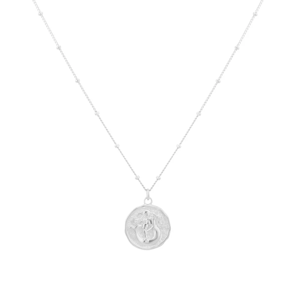 Sterling Silver Aquarious Beaded Chain Horoscope Pendant