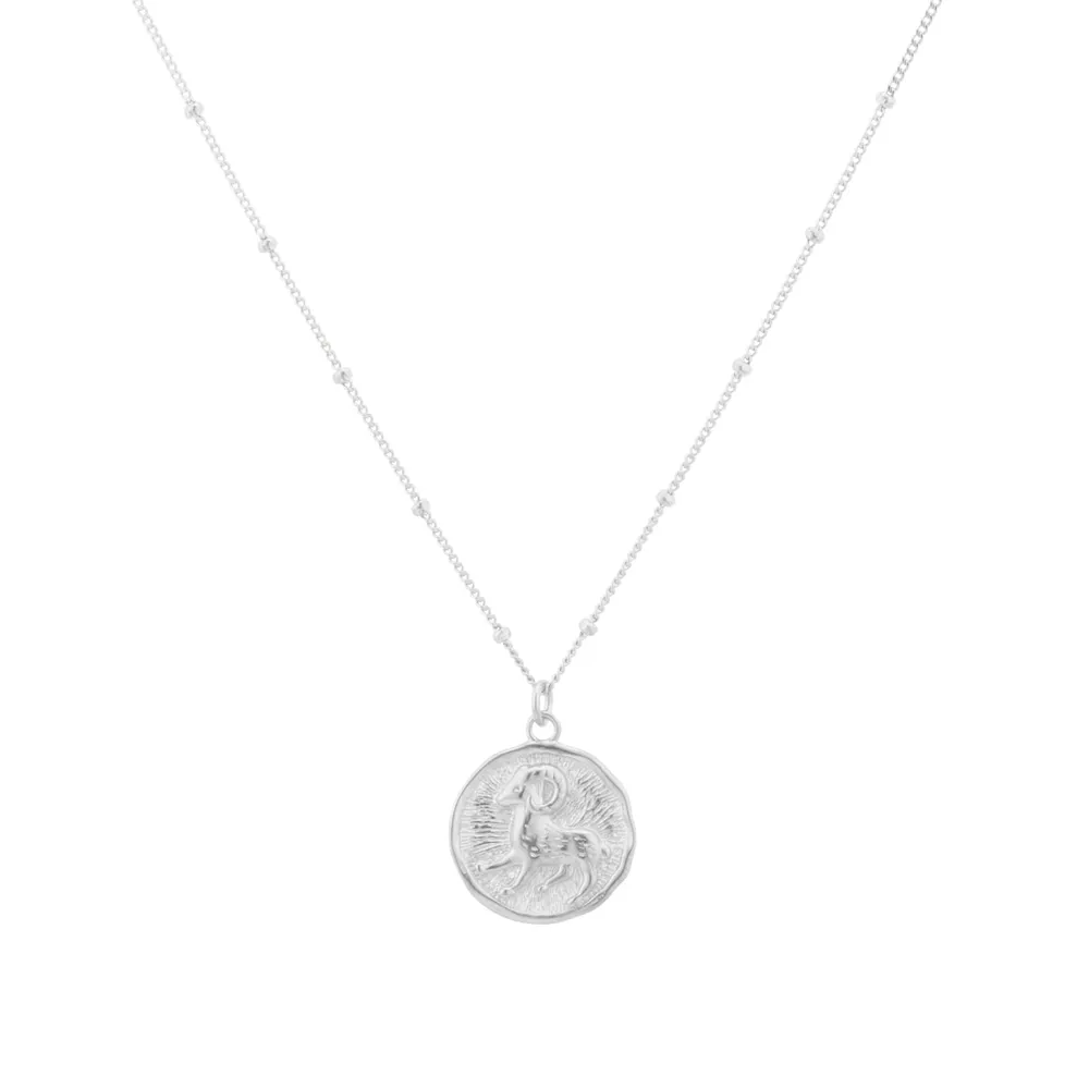 Sterling Silver Aries Beaded Chain Horoscope Pendant