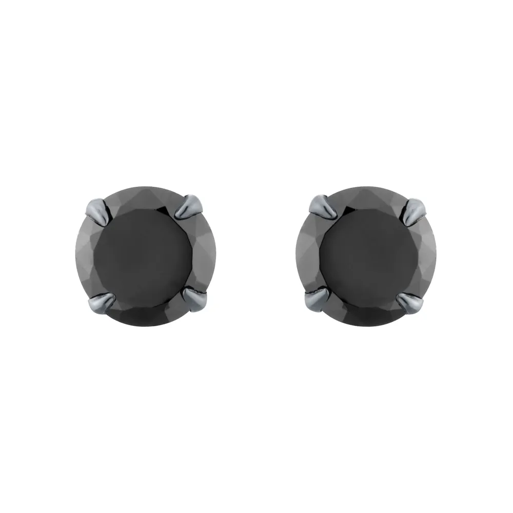 Sterling Silver Black Ruthenium Plated Black CZ Stud Earrings