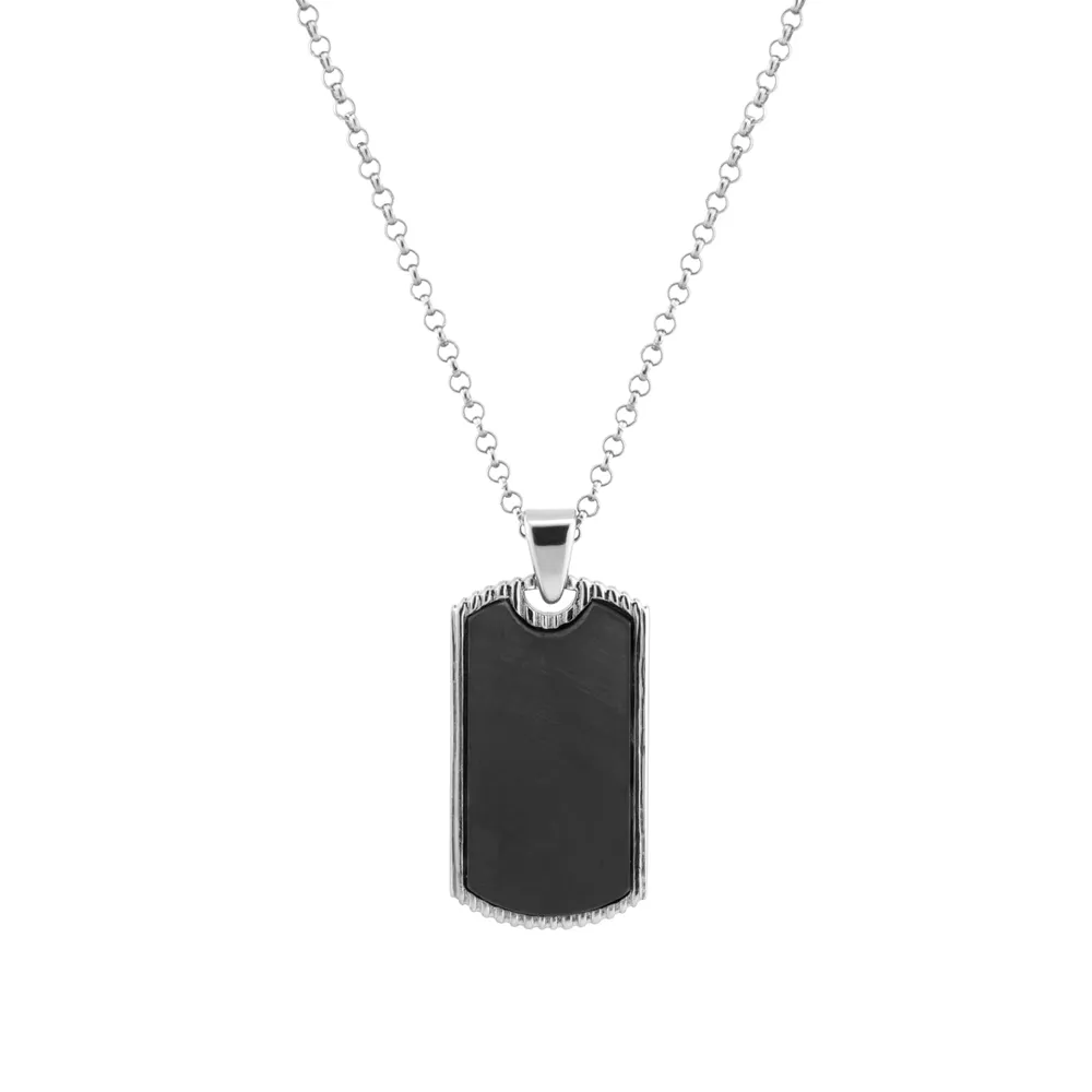 Sterling Silver Black Ruthenium Plated Dog Tag Necklace