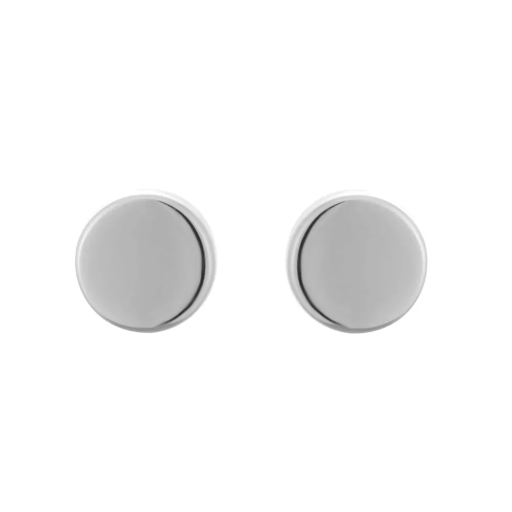 Sterling Silver Black Ruthenium Plated Flat Disc Stud Earrings