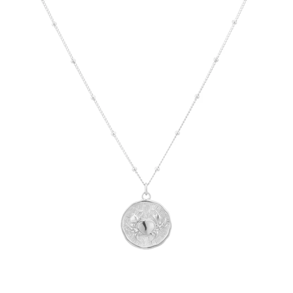Sterling Silver Cancer Beaded Chain Horoscope Pendant
