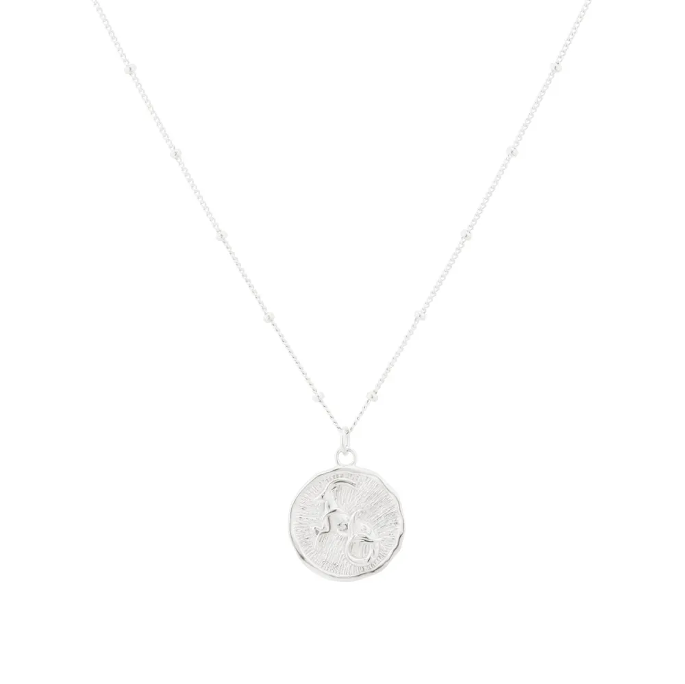 Sterling Silver Capricorn Beaded Chain Horoscope Pendant