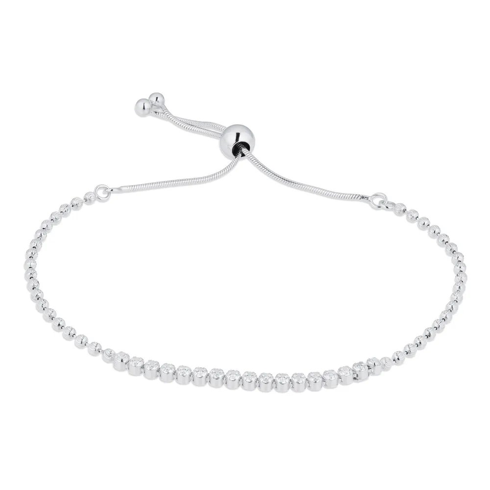 Sterling Silver Cubic Zirconia Adjustable Tennis Slider Bracelet