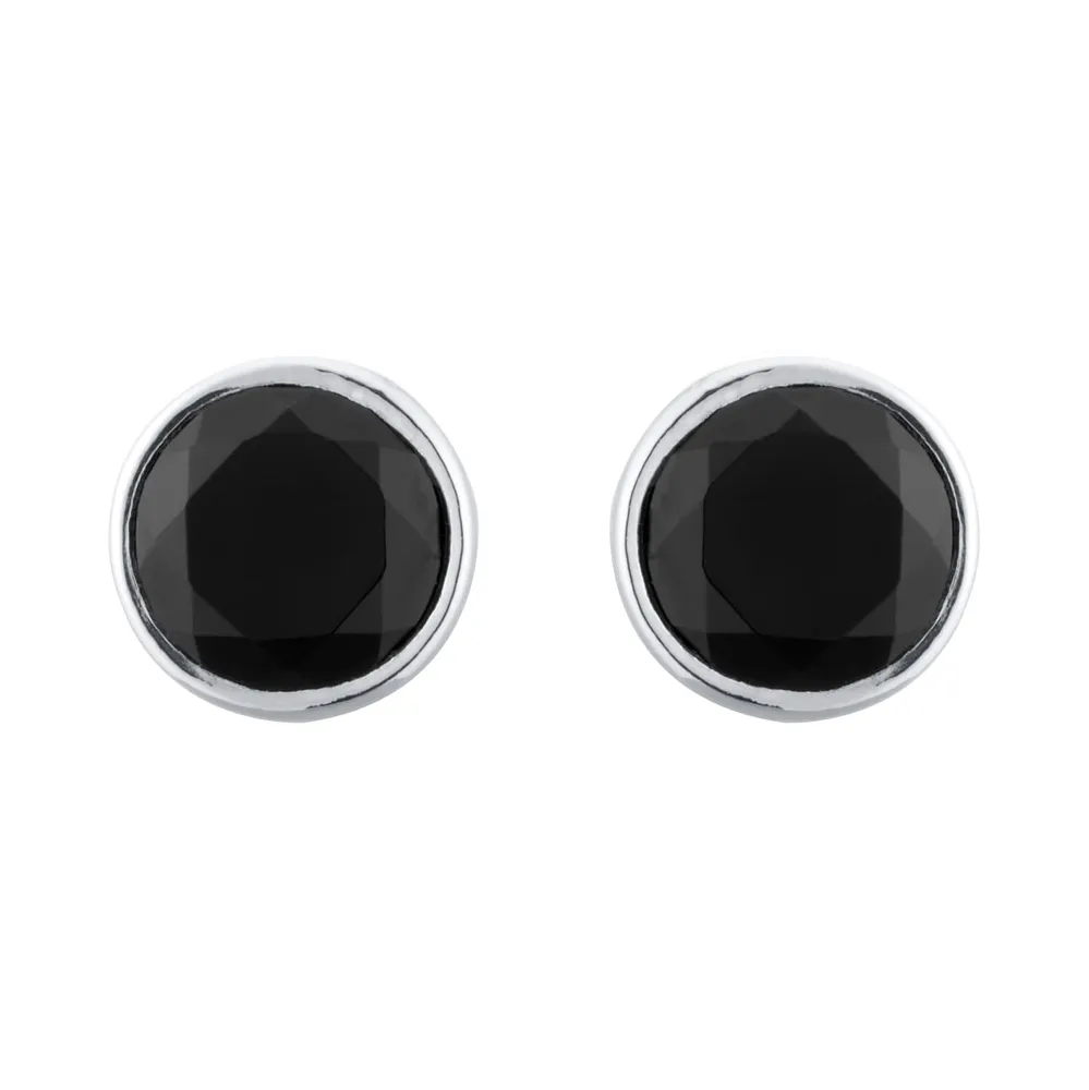 Sterling Silver Jet Round Stud Earrings
