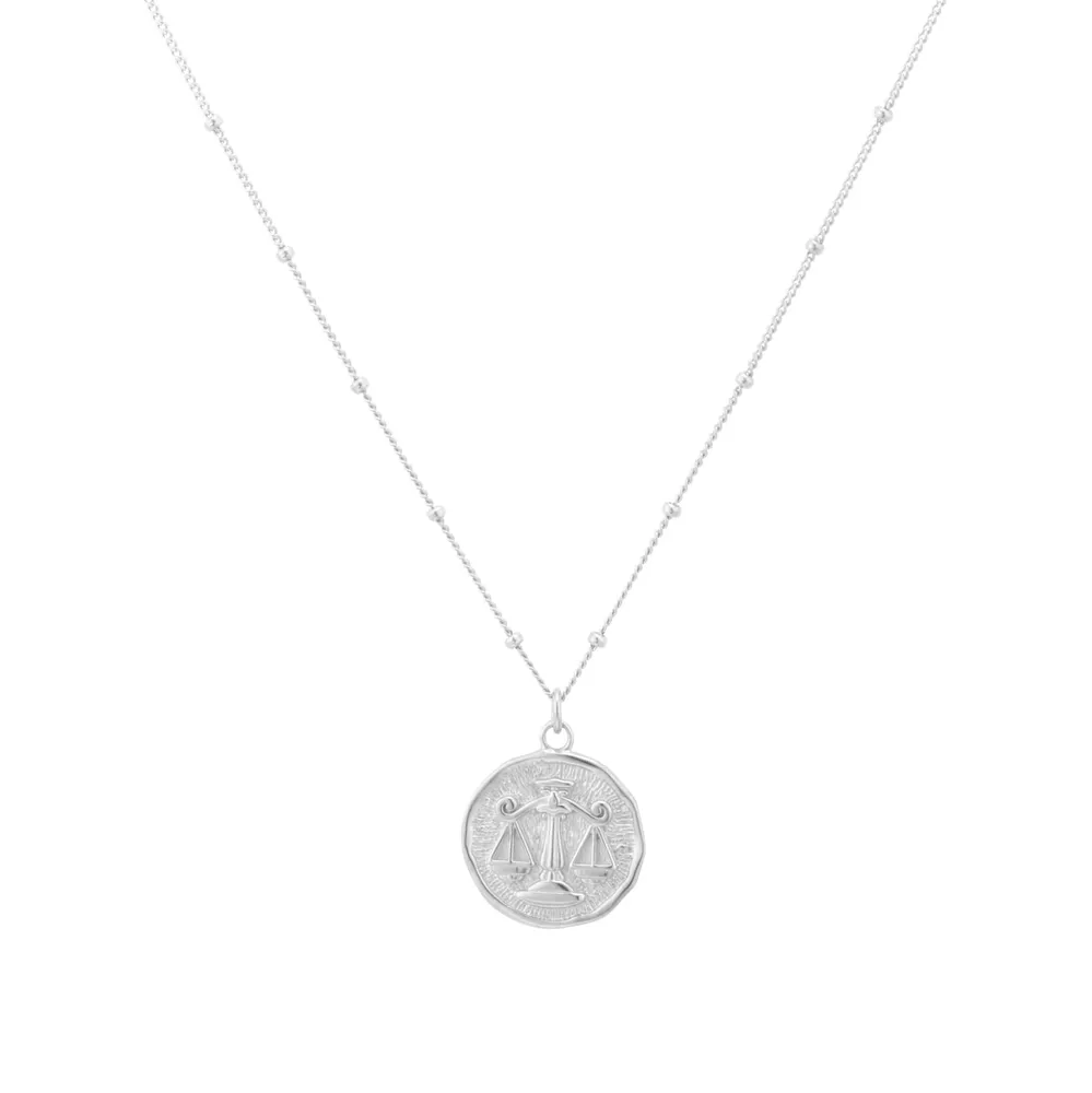 Sterling Silver Libra Beaded Chain Horoscope Pendant