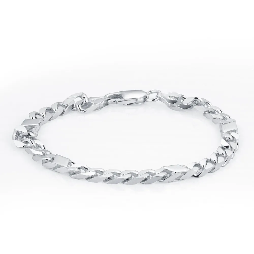 Sterling Silver Mens 8.5 Inch 6mm Bar & Curb Bracelet