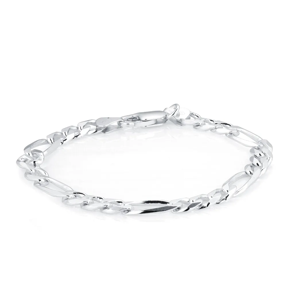 Sterling Silver Mens 8 Inch 6.5mm Figaro Bracelet