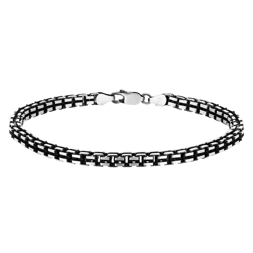 Sterling Silver Mens 8 Inch Oxidised Box Bracelet