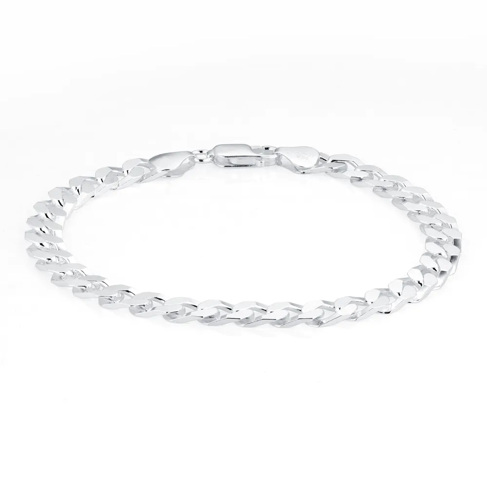 Sterling Silver Mens 8 Inch Square Link Curb Bracelet