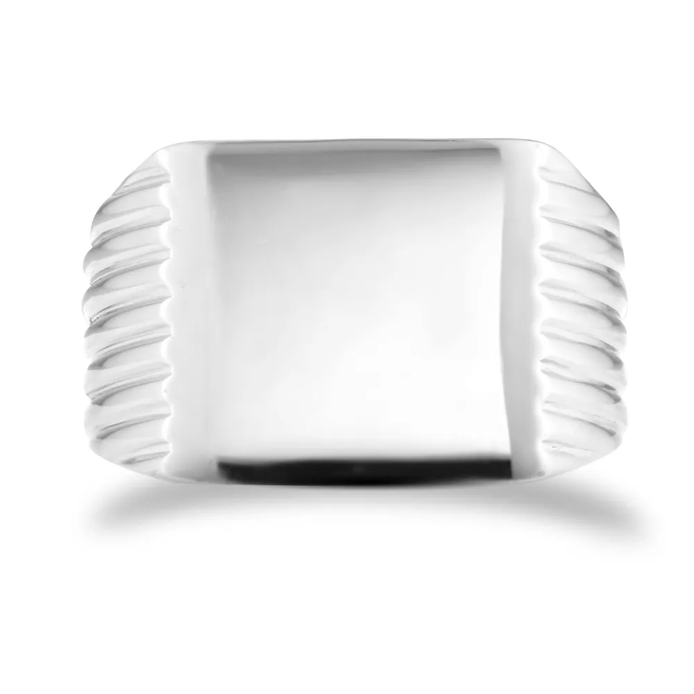 Sterling Silver Ridged Square Signet Ring
