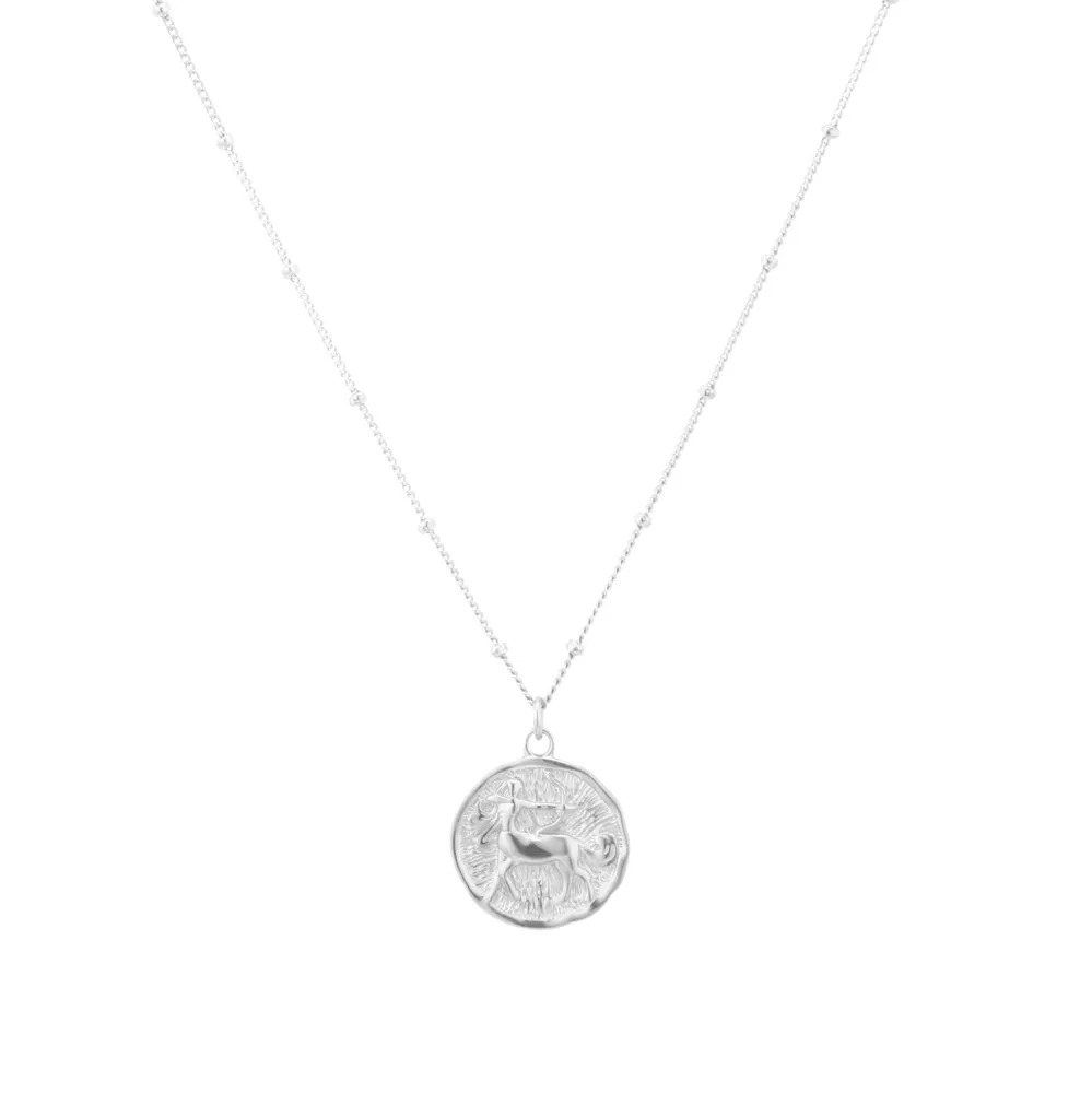 Sterling Silver Sagittarious Beaded Chain Horoscope Pendant