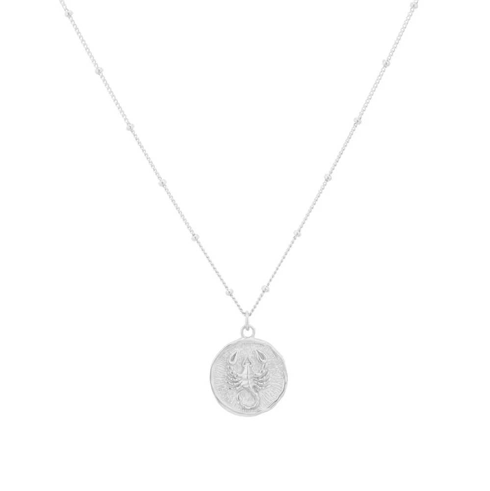Sterling Silver Scorpio Beaded Chain Horoscope Pendant