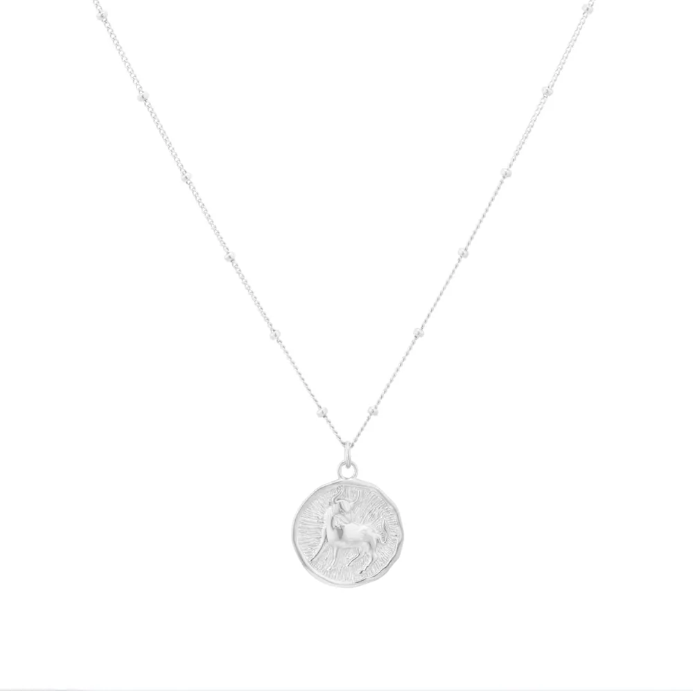 Sterling Silver Taurus Beaded Chain Horoscope Pendant
