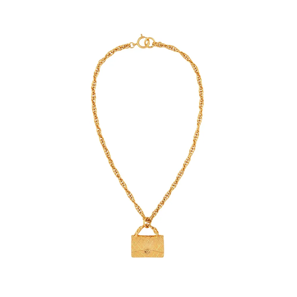 Susan Caplan Vintage Chanel Yellow Gold Plated Handbag Necklace