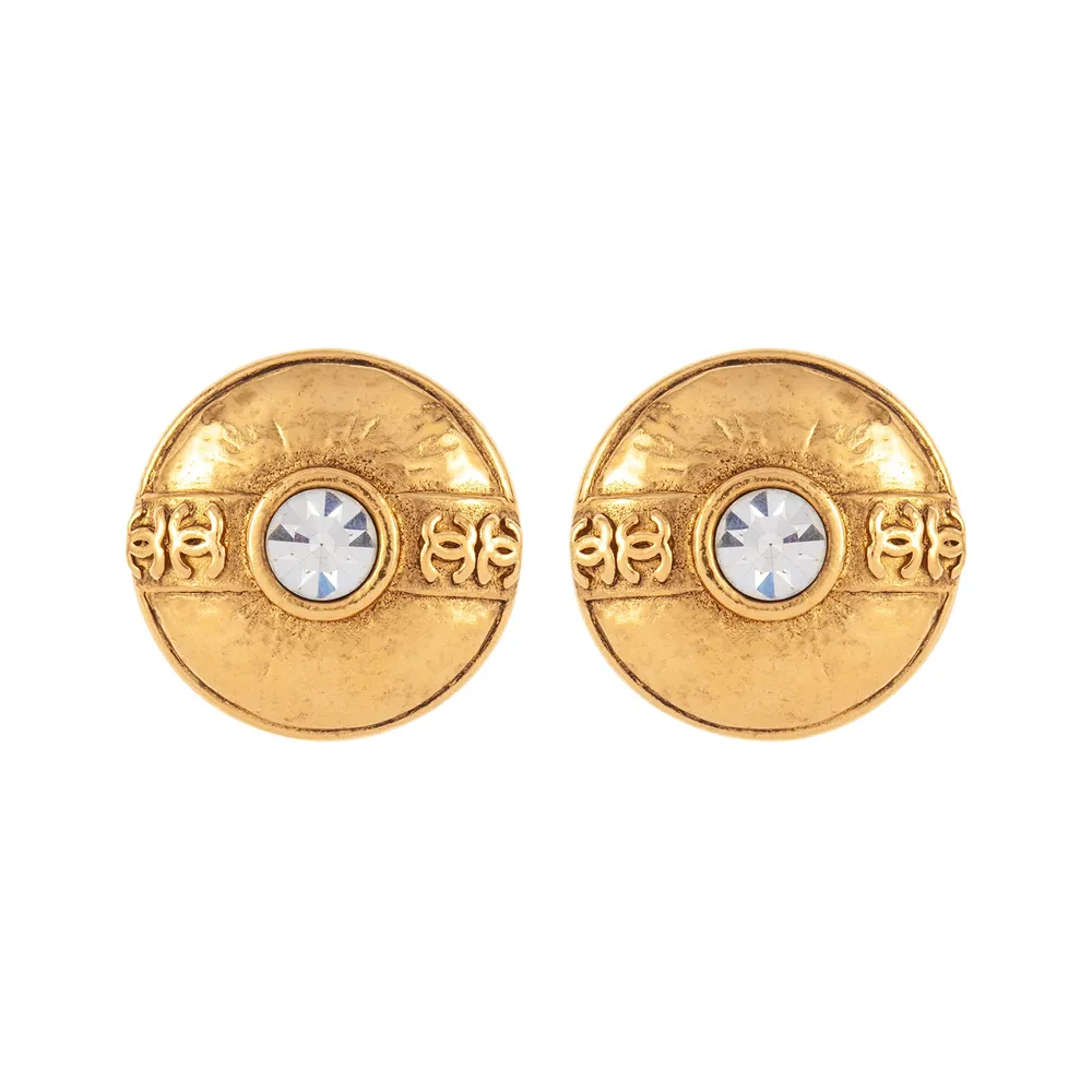 Susan Caplan Vintage Yellow Gold Plated Chanel CC Logo Earrings