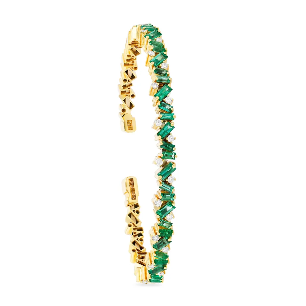 Suzanne Kalan 18ct Yellow Gold Emerald 0.30cttw Diamond Frenzy Bangle