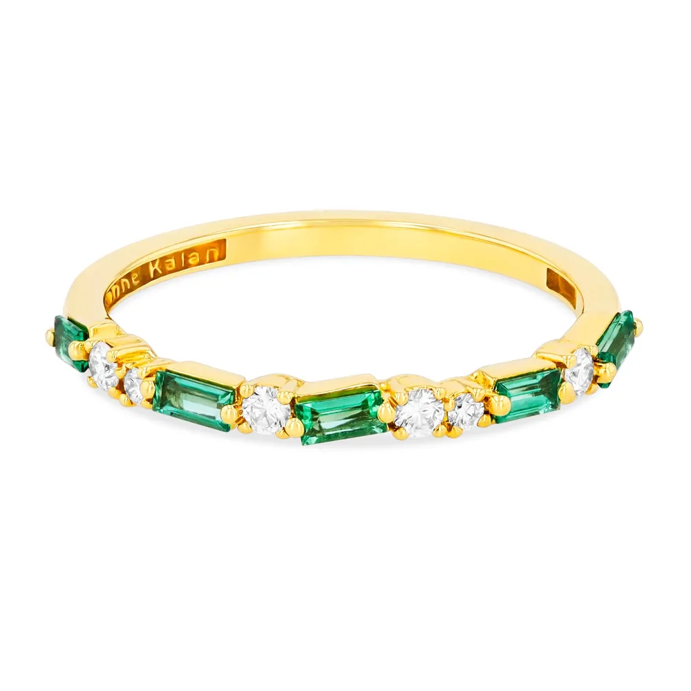 Suzanne Kalan 18ct Yellow Gold Emerald & Diamond Half Eternity Ring - Ring Q