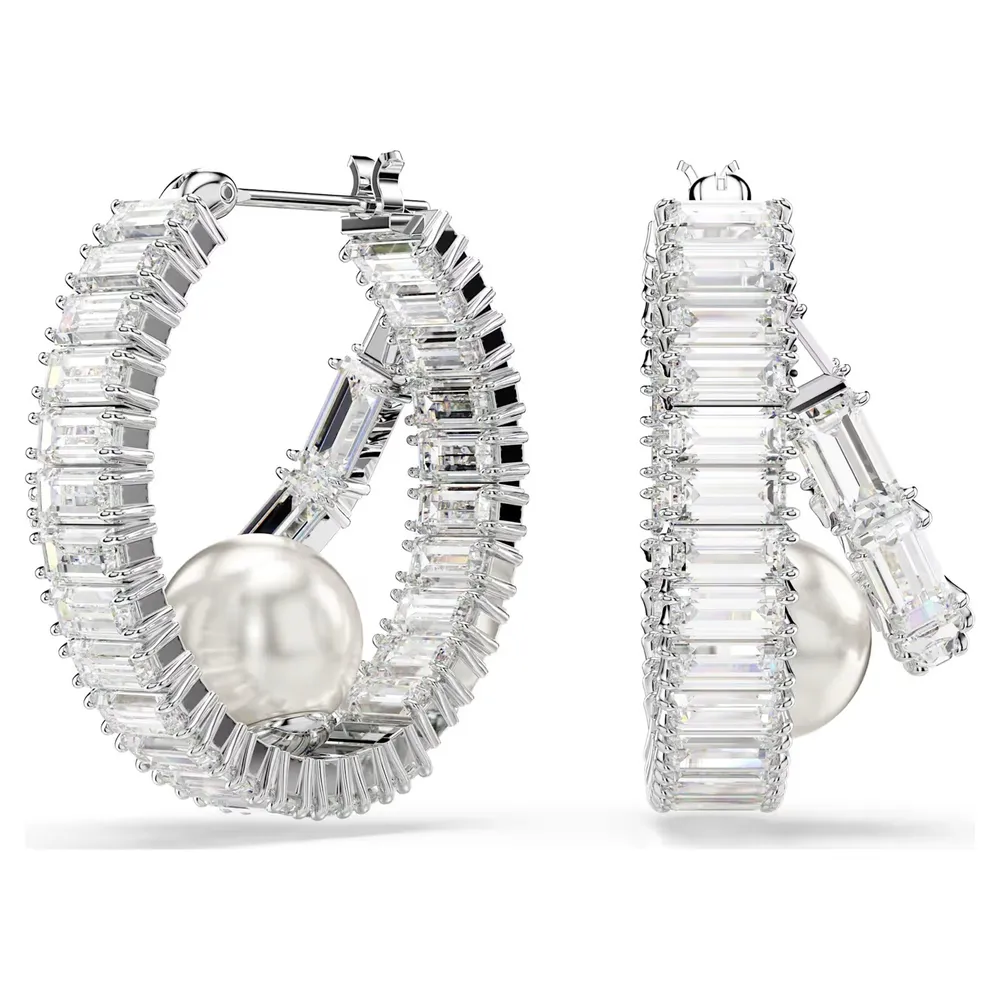 Swarovski Ariana Grande x Swarovski White Rhodium Plated Crystal & Pearl Hoop Earrings