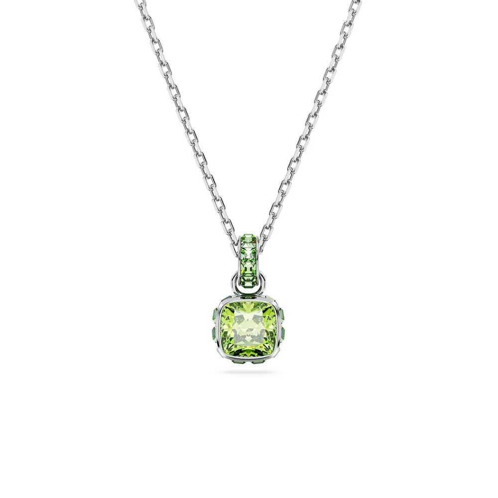 Swarovski Birthstone White Rhodium Plated Green Crystal Pendant Necklace