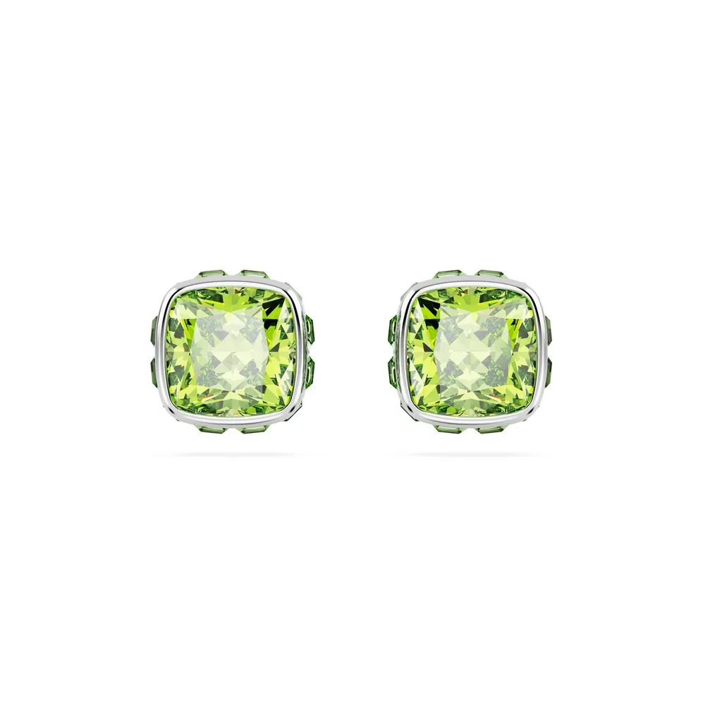 Swarovski Birthstone White Rhodium Plated Green Crystal Stud Earrings