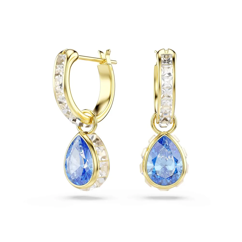 Swarovski Chroma 18ct Yellow Gold Plated Pear Cut Blue Crystal Drop Earrings