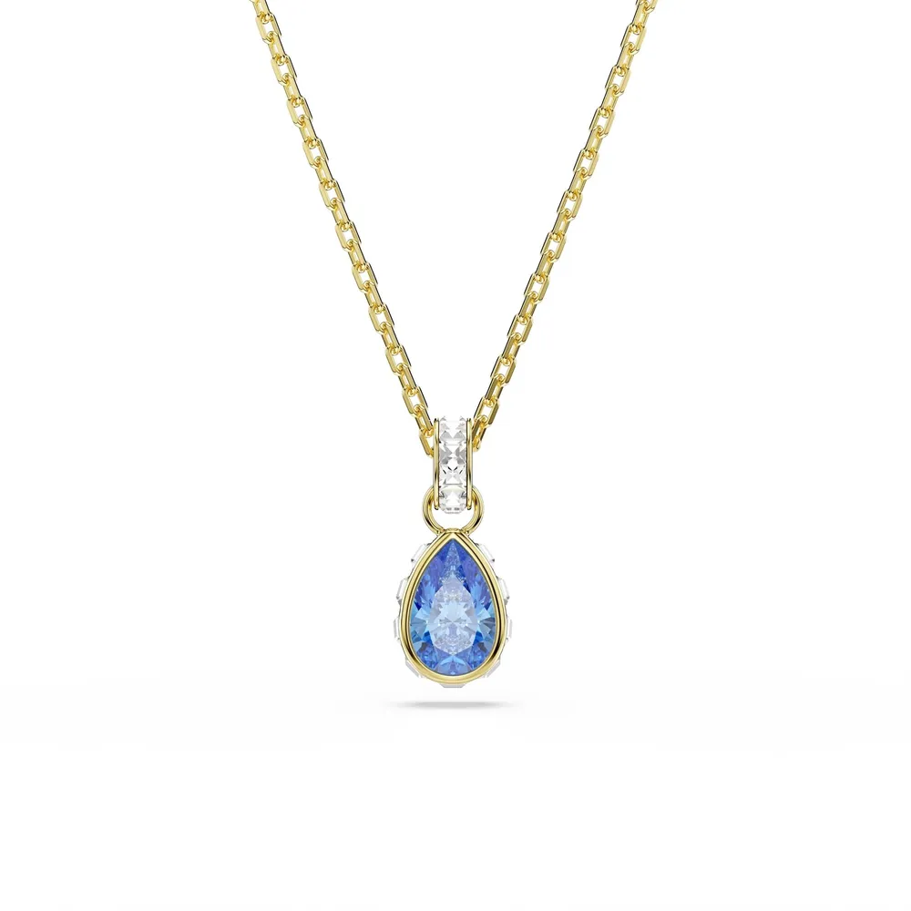 Swarovski Chroma 18ct Yellow Gold Plated Pear Cut Blue Crystal Pendant Necklace