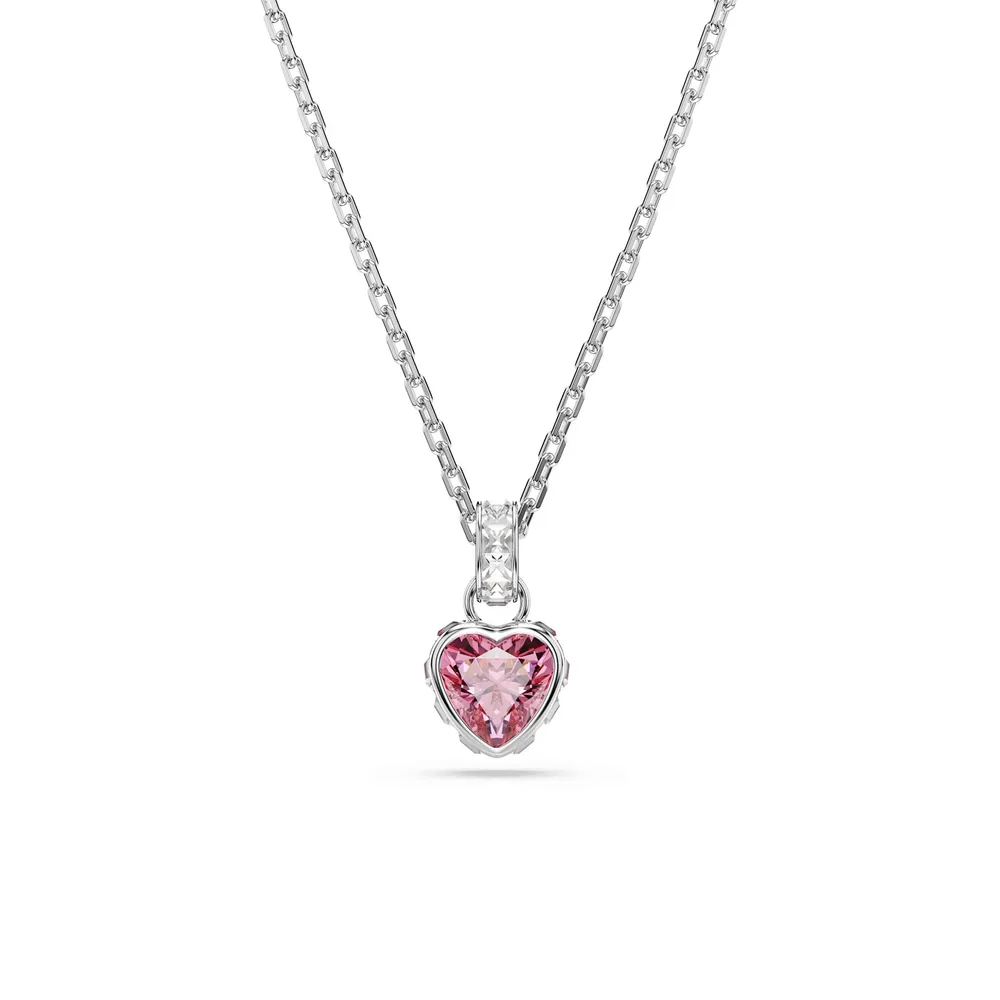 Swarovski Chroma White Rhodium Plated Mixed Cut Pink Crystal Pendant Necklace