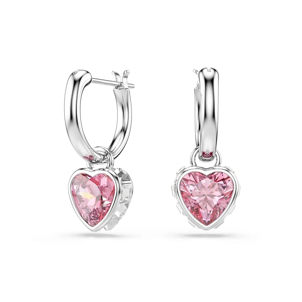 Swarovski Chroma White Rhodium Plated Pink Crystal Heart Drop Earrings