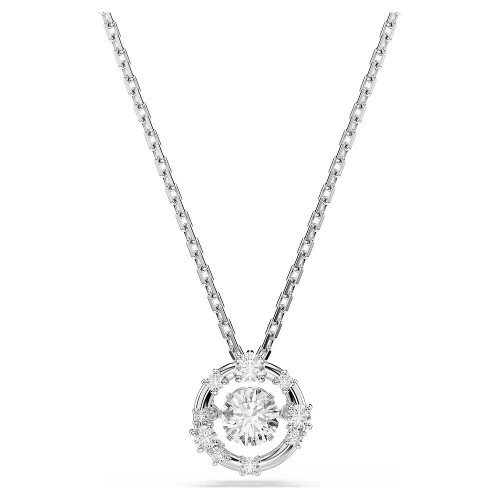 Swarovski Constella White Rhodium Plated Crystal Dancing Stone Pendant Necklace