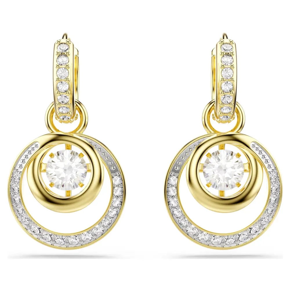 Swarovski Hyperbola Gold Tone Plated Round Cut Crystal Drop Earrings