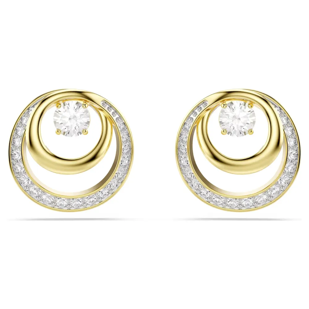 Swarovski Hyperbola Gold Tone Plated Round Cut Crystal Stud Earrings