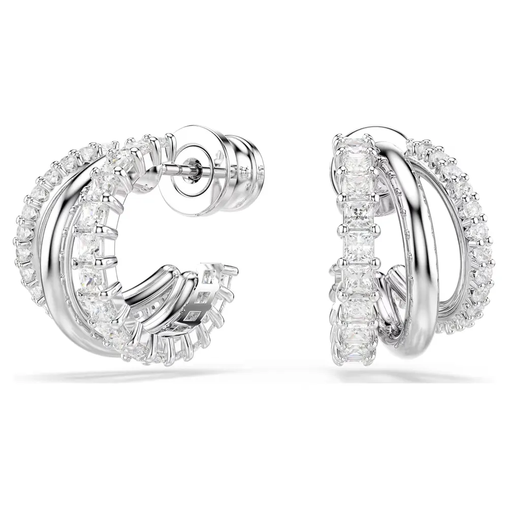 Swarovski Hyperbola White Rhodium Plated Round Cut Crystal Hoop Earrings