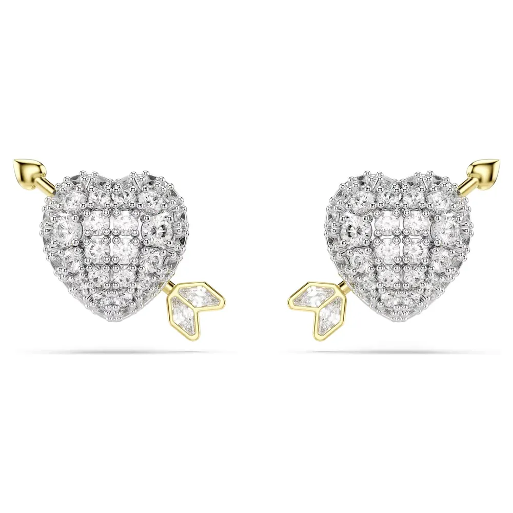 Swarovski Idyllia Gold Tone Plated Crystal Heart With Arrow Stud Earrings