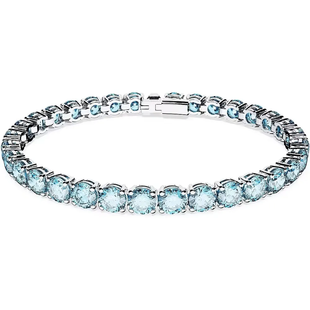 Swarovski Matrix Rhodium Plated Blue Crystal Tennis Bracelet