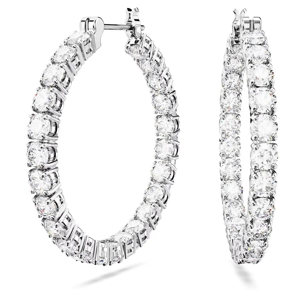 Swarovski Matrix Rhodium Plated Cubic Zirconia Stone Hoop Earrings