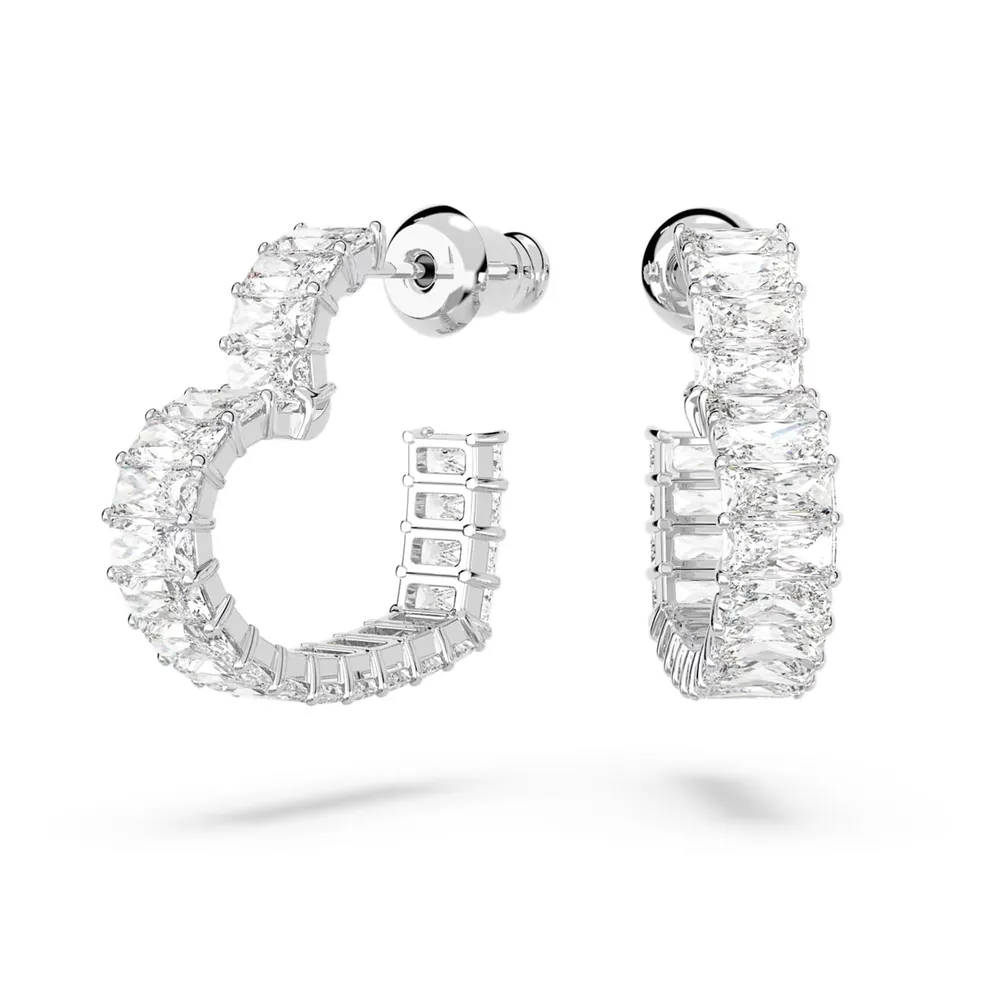 Swarovski Matrix Rhodium Plated Heart Shaped Hoop Earrings
