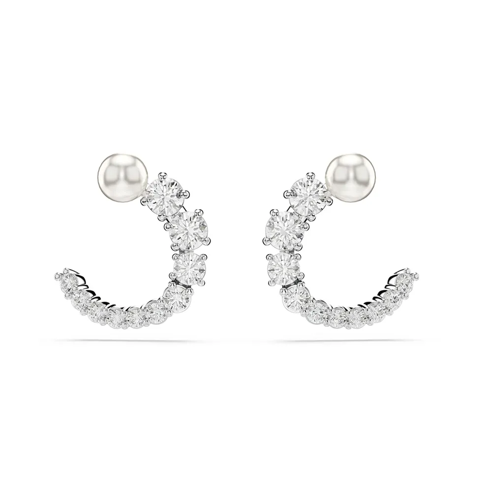 Swarovski Matrix Silver Coloured Cubic Zirconia & Pearl Hoop Earrings