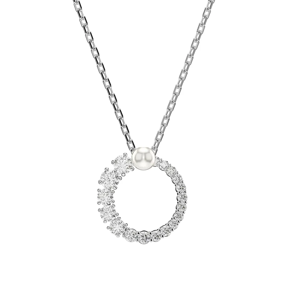 Swarovski Matrix Silver Coloured Cubic Zirconia & Pearl Pendant Necklace