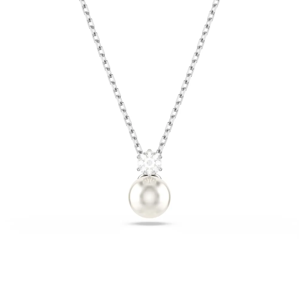 Swarovski Matrix White Rhodium Plated Cubic Zirconia & Pearl Pendant Necklace