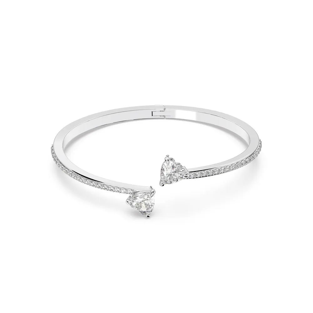 Swarovski Mesmera White Rhodium Plated Cubic Zirconia Heart Bangle - Size Small