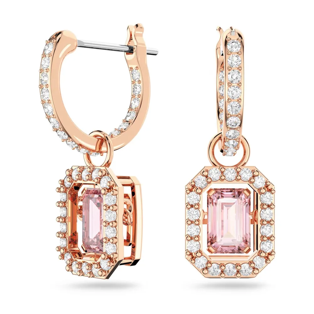 Swarovski Millenia Rose Gold Coloured Pink Octagon Cut Stone Drop Earrings