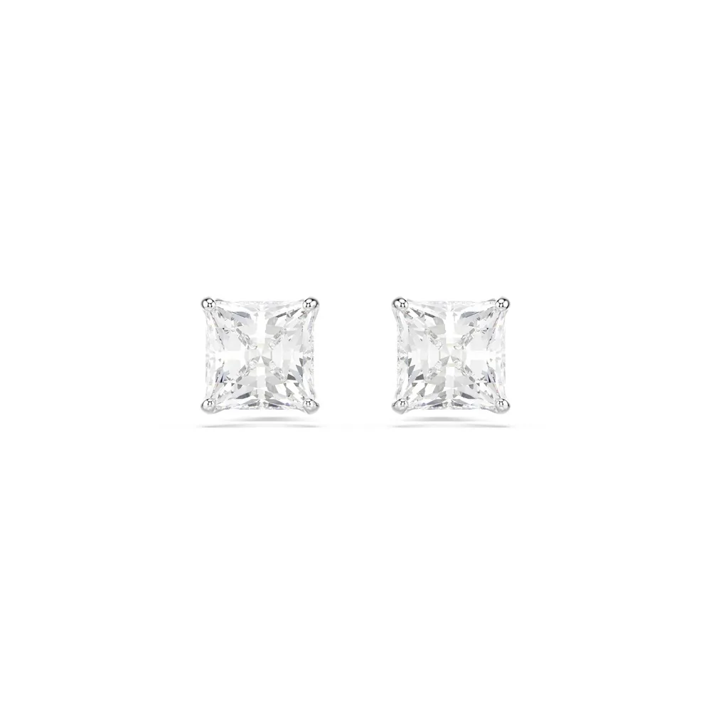 Swarovski Stilla White Rhodium Plated Cubic Zirconia Square Cut Stud Earrings