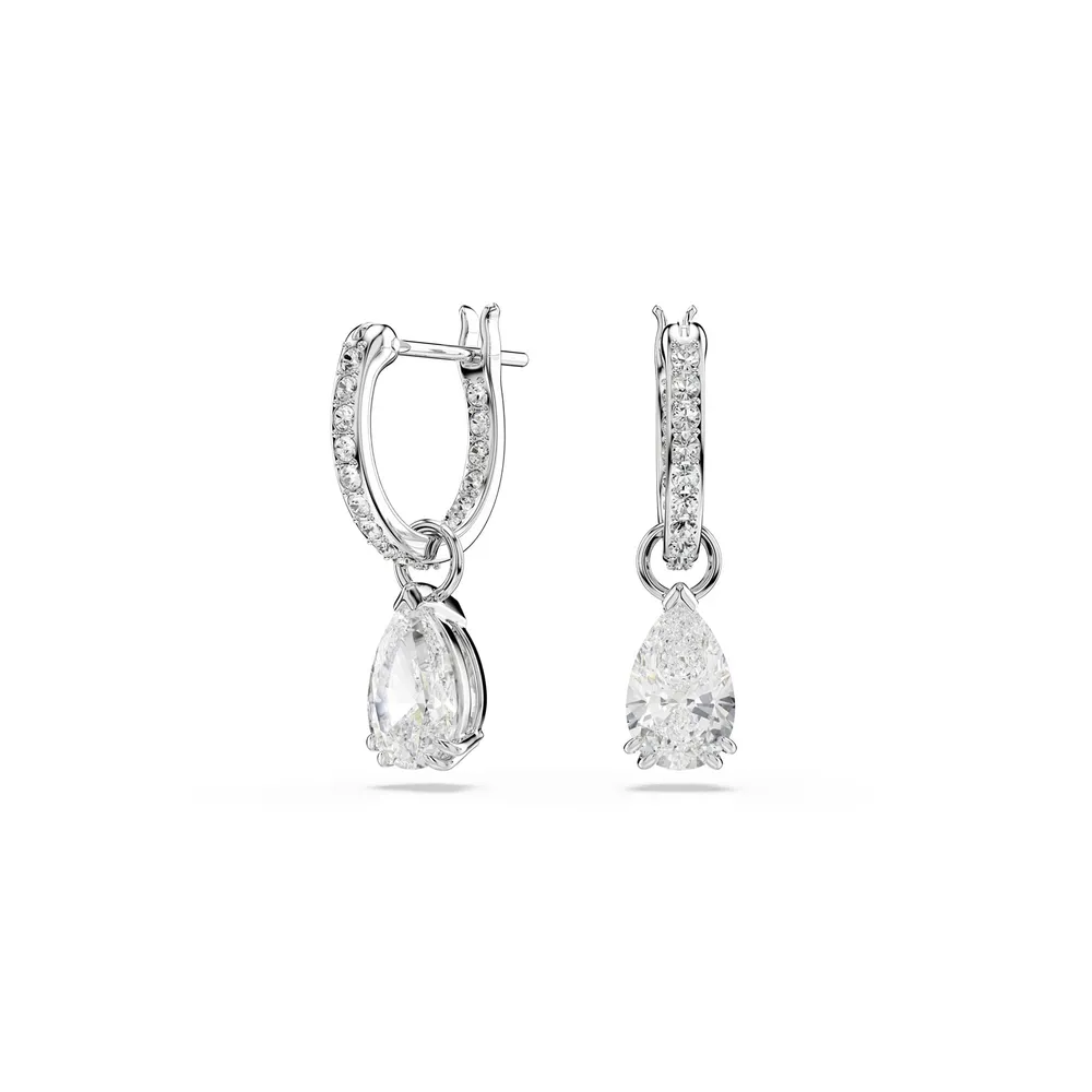 Swarovski Stilla White Rhodium Plated Pear Cut Cubic Zirconia Drop Earrings